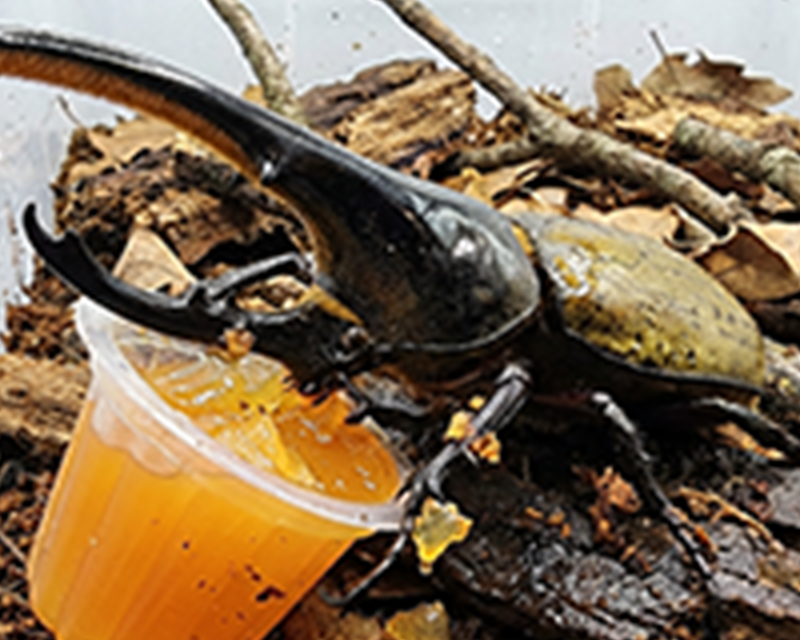 ヘラクレスオオカブトがゼリーを食べる様子